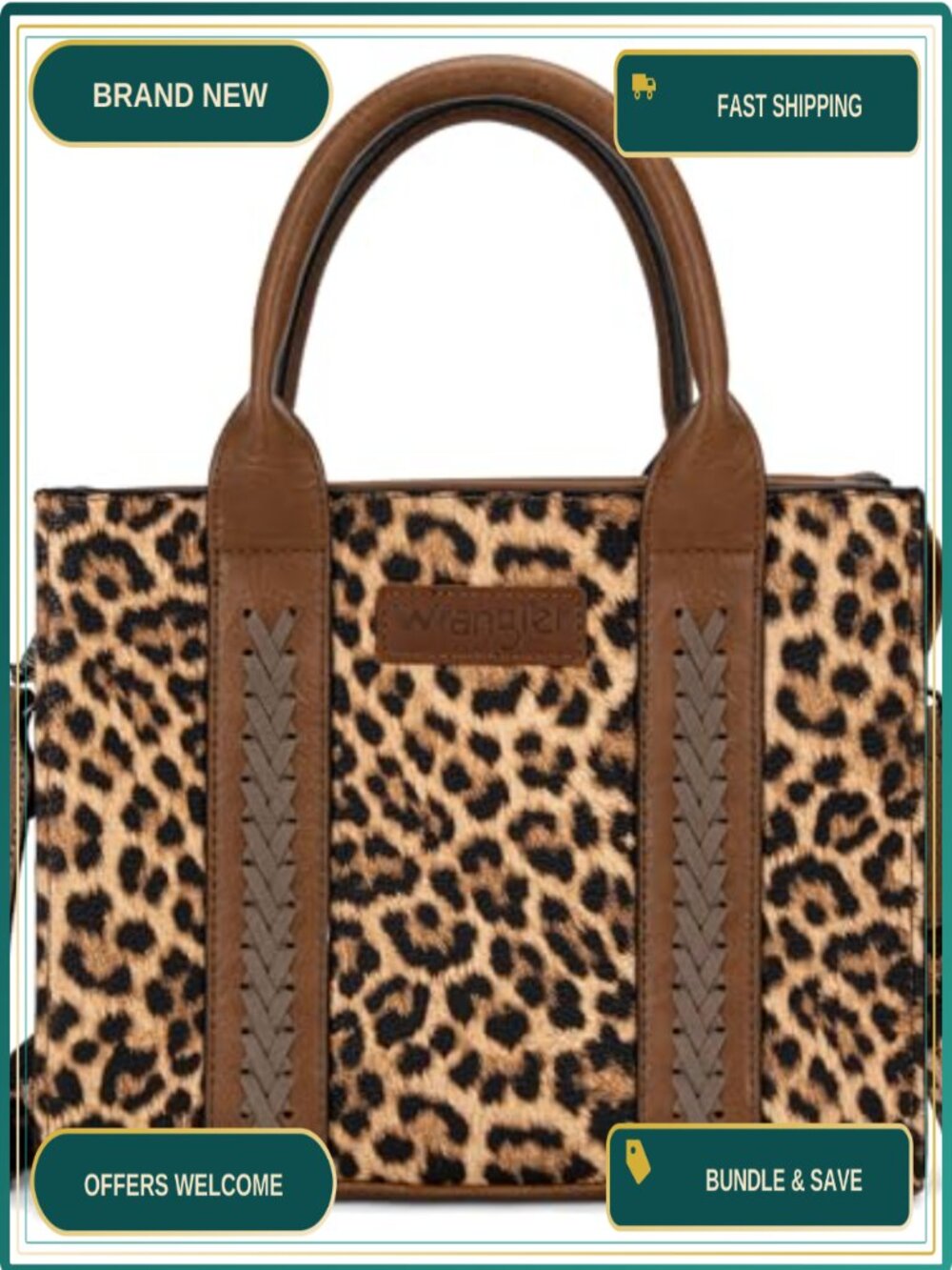 Leopard Print Satchel Tote Handbag with Adjustable Crossbody Strap